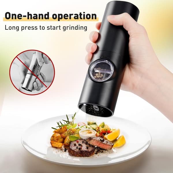 Electric Pepper Grinder or Salt Grinder, Battery Operated Automatic Pepper Mill, Refillable Salt Mill, One-Hand Operation