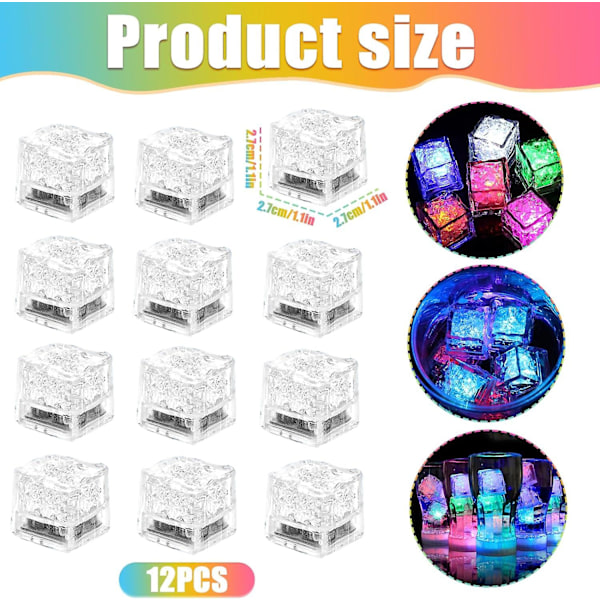 12 stk LED-isbiter for drikke, lysende isbiter, LED-isbitlys, LED-isbiter bad, fargerike lysende LED-isbiter, baby badeleke, LED