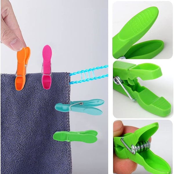 Klesklyper, 24 Pakker Klesklyper for Tøyline Vask Klesklyper med Slitesterk Fjær, 4 Farger Tøyline Klesklyper Elastiske Klesklyper for Vask Blue, Green, Orange, Rose
