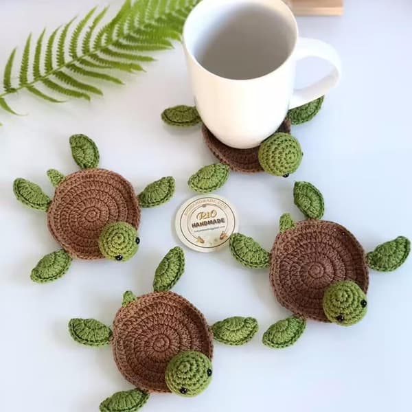 1 pc Handmade Coasters, Turtle Insulated Home Cute Cup Mat - Portable Wool Coasters for Workplace, Restaurants