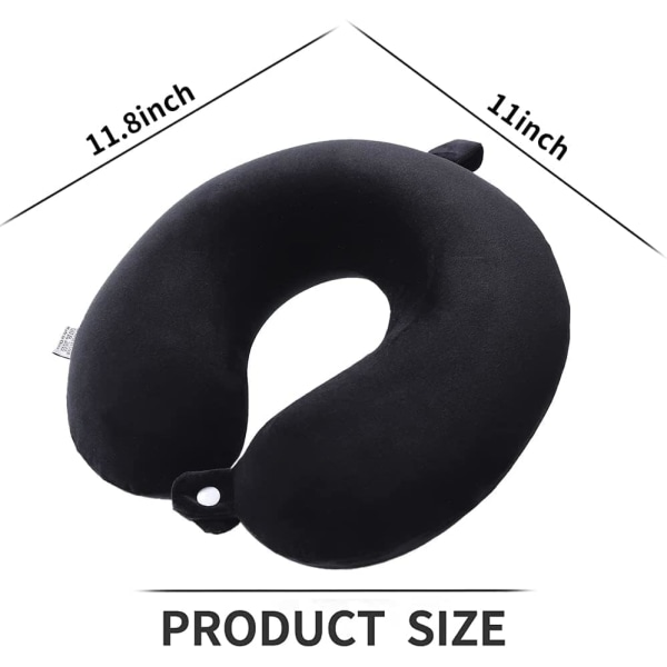 Reisepute - Memory Foam Nakkepute Støttepute, Luksuriøs Kompakt & Lett Hurtigpakke for Camping, Soverom Hvilepute (Svart) Black 27x27x12cm