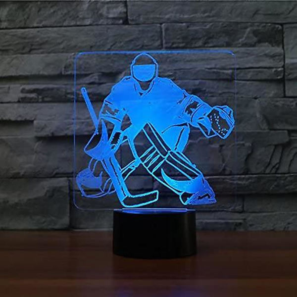 3D Ishockey Målvogter Natlampe Berøringsbord Skrivebord Optisk Illusion Lamper 7 Farveskiftende Lys Hjem Fødselsdagsgave