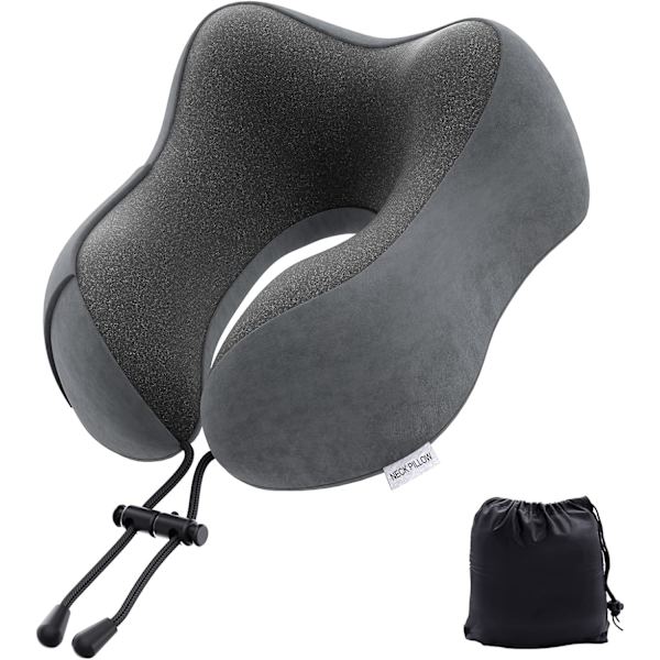 illow Memory Foam Nakkepute Lettvekt Hurtigpakke for Flytog Bil Nakkestøttepute for Reise Camping (Mørkegrå) Dark Grey U Design Neck Pillow