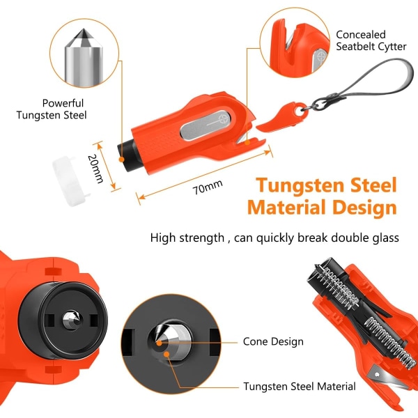 Bilvindusknuser, bærbar glassknuser setebeltekutter, nøkkelring nødutgang verktøy kjøretøy sikkerhetsglasshammer, bilutgang verktøy for land a Orange