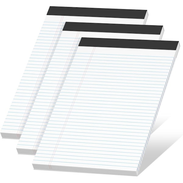 3-pak notesblokke A4 linjeret papirblok smal linjering skriveblokke, 30 ark pr. notesblok, hvide legal pads A4 linjeblokke til arbejde/skole/kontor