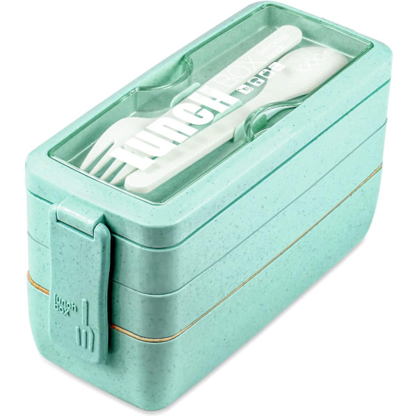 Lunch Box, Compartment Container, Wheat Straw, Leak-Proof Stackable Bento Lunch Box Meal Prep