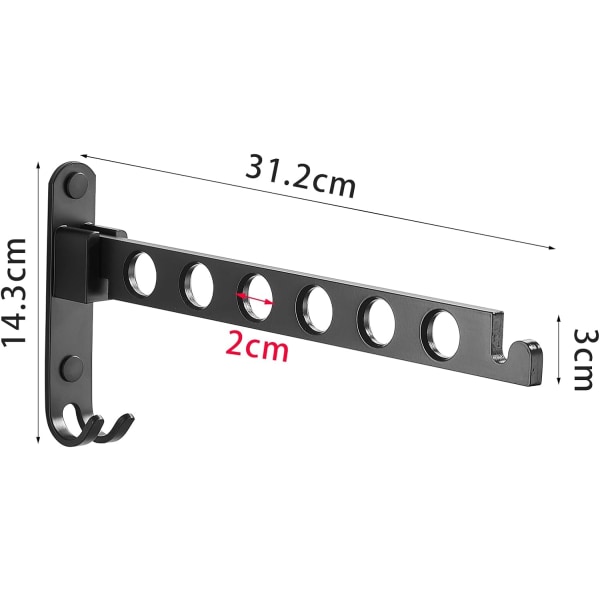 Uttrekkbar veggmontert klesstativ, sammenleggbart klesstativ, klesoppbevaringshyller, klesstativ, klesoppbevaringsarrangør, tørkestativ（ Black two pack