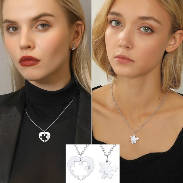 Rustfrit stål puslespil til 2 stykker puslespil vedhæng halskæde, kat/livets træ/hjerteformet, tilpasselig, yin yang halskæder smykker gave til Style 04 Stainless SteelPersonalised Personalized