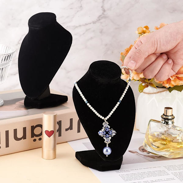 PH PandaHall 2 st 3D Sammets Halsband Display Hängande Kedja Byst Hållare Stativ Liten Smycken Modell Organiserare för Butiker Utställningslayout, 9.4x Black2pcs 9.4x6.2x14.5cm