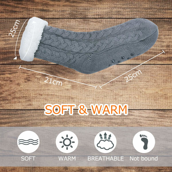 Tofflor Strumpor - Vinter Dam Non Slip Mjuka Mysiga Tofflor Strumpor Fleece Fodrade Fluffy Strumpor Stickade Varma Hemstrumpor(storlek:35-40，Grå)