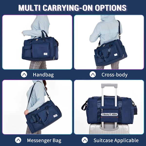 Sports- og træningstaske til kvinder og mænd med skorum og weekendrejsetaske til overnatning til kvinder, vandafvisende sportstaske Navy Blue (With Toiletry Bag)
