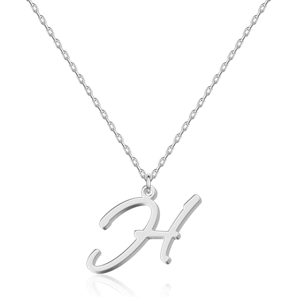 Personligt Halsband med Initial - Handskriven Script Stil Rostfritt Stål Minimalistiskt Smycke - Bleknar Inte & Hypoallergen - Presentpåse Ingår - 16\" H-silver