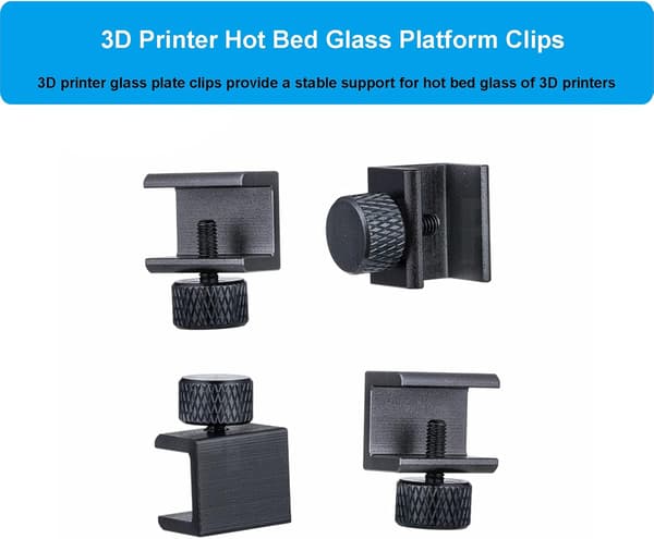 4 stk. glasbedklemmer glashyldeholder i aluminiumslegering varmt bed glasplatform monteringssæt til 3D-printer justerbart 3D-printertilbehør