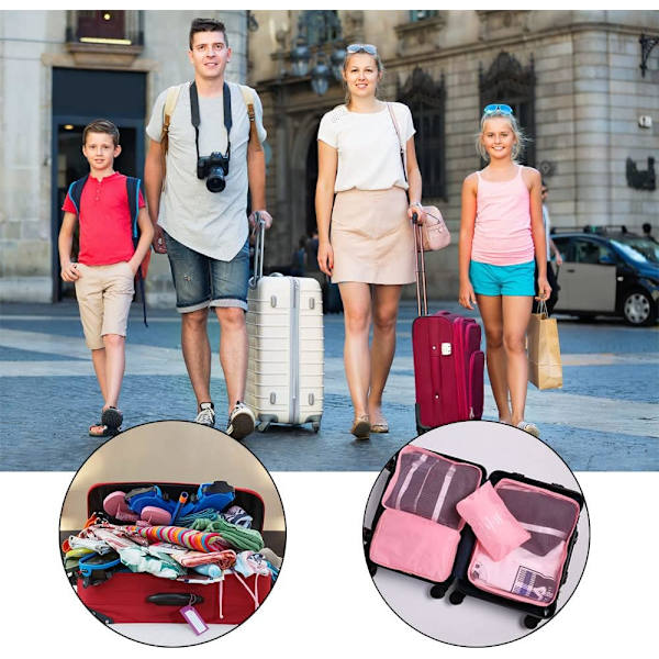 Hopfällbara vattentäta packningskuber, 8 st researrangör packpåsar resebagage packningsorganisatörer med skopåse för kläder resväska sko Pink S