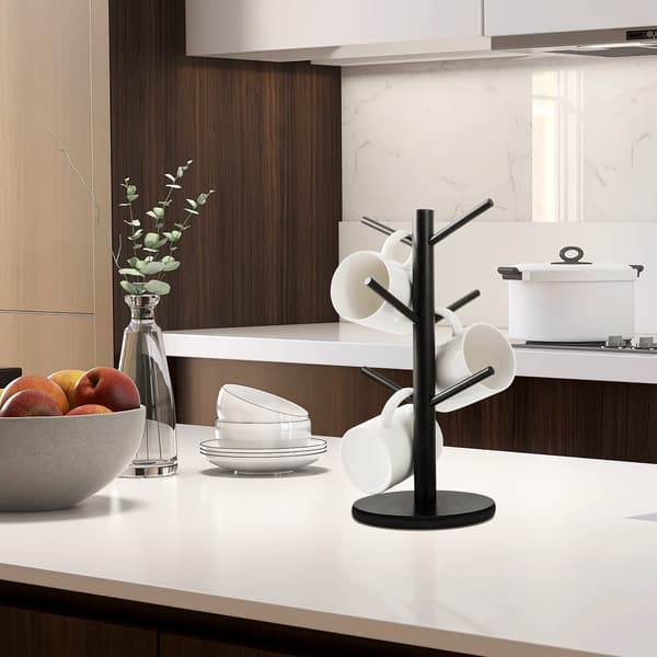 Koppholder-tre for kaffekopper med 6 kroker (svart)