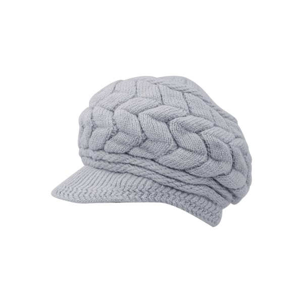 Women Winter Knit Hat with Brim Black White Grey, Elegant Beanie Cap with Warm Fleece  the head circumference is 54-60cm/21.3-23.7inch