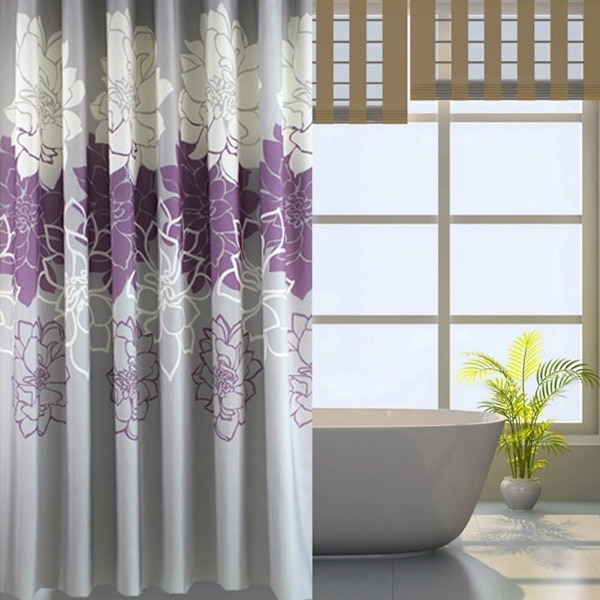 183cm Bred x 183cm Lång Grå Lila Följare Tryckt Duschdraperi, Vattentätt Polyester Duschdraperi Foder, Badgardin För Badrum Med Purple 180 x 180cm