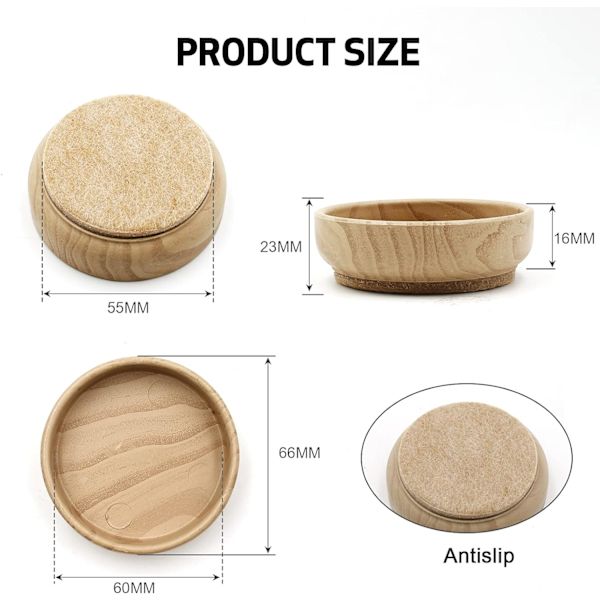 loor Cups 60mm/ 2.4 tum Runda Möbelfilt Hjul Halkskydd Golvskydd för Stolsben Möbler Beige 8Pack60mm