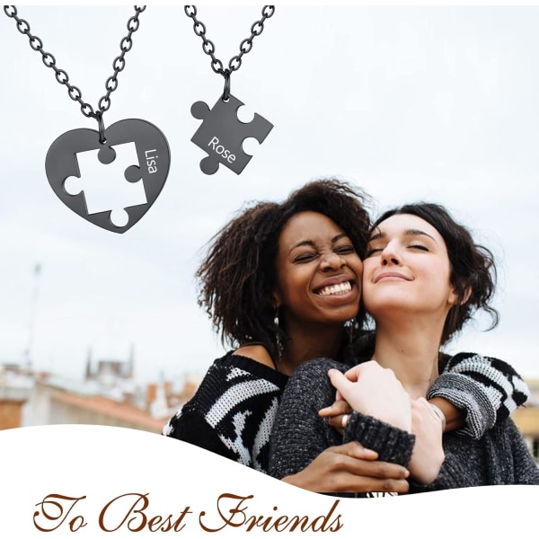 Rustfrit puslespil i rustfrit stål til 2 dele, halskæde med vedhæng, kat/livets træ/hjerteformet, tilpasset, yin yang-halskæder, smykkegave til Style 04 Black PlatedPersonalised Personalized