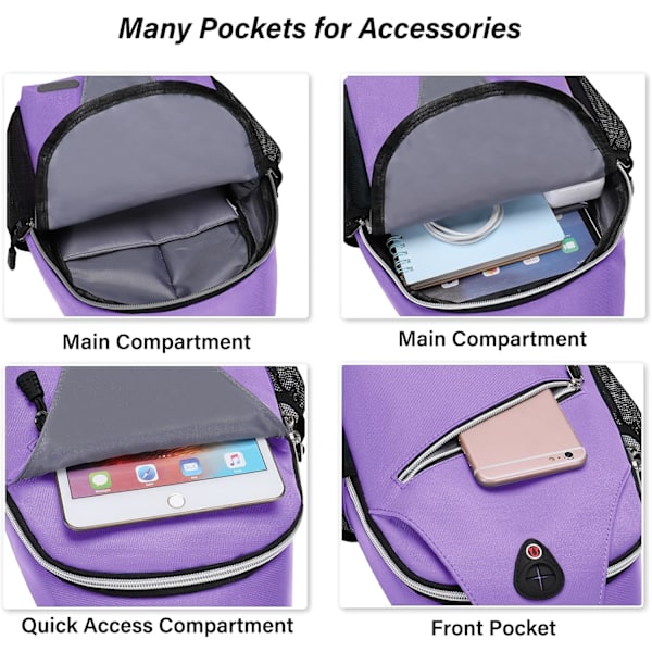 Sling-reppu, monikäyttöinen crossbody-olkalaukku, matkustus- ja vaelluspäiväreppu Light Purple