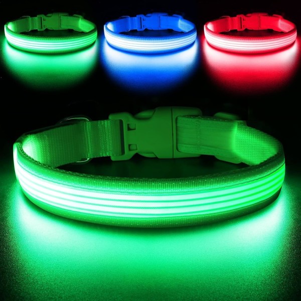 Ljus upp hundhalsband, laddningsbart LED-hundhalsband, justerbart reflekterande hundhalsband säkerhet glödande på natten för valp, små, medelstora och stora hundar ( Item 2 Green Medium