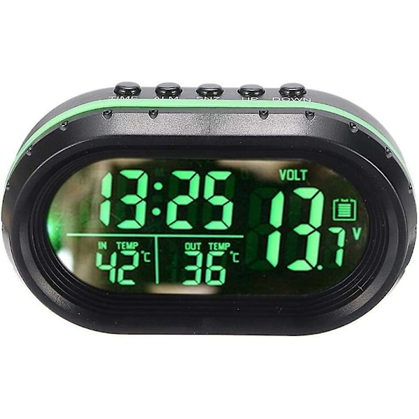 3-i-1 Mini Bil LED Elektronisk Digital Klocka Biltermometer Voltmeter Spänning Tid Alarm Klocka Svart 1st