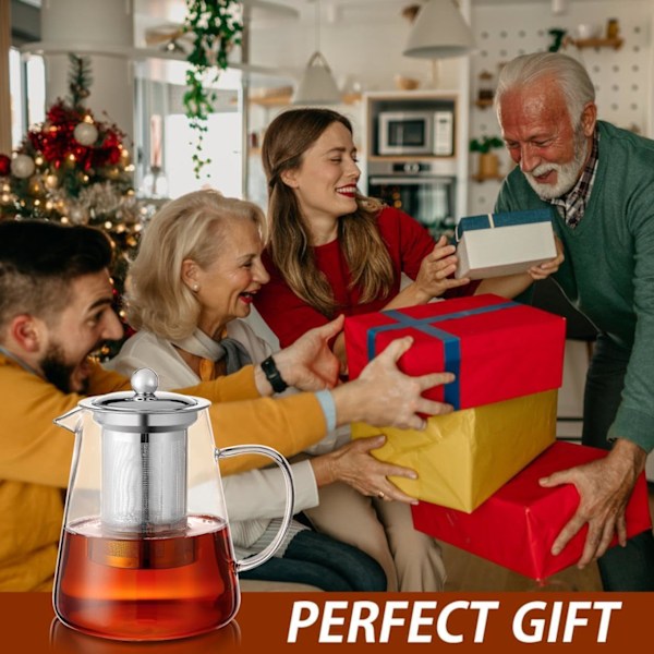 Klar glas tekande med si, rund form tekande, varmebestandig borosilikat glas si tekande, komfursikker tekande (1400ML) 1400ml 1400ML