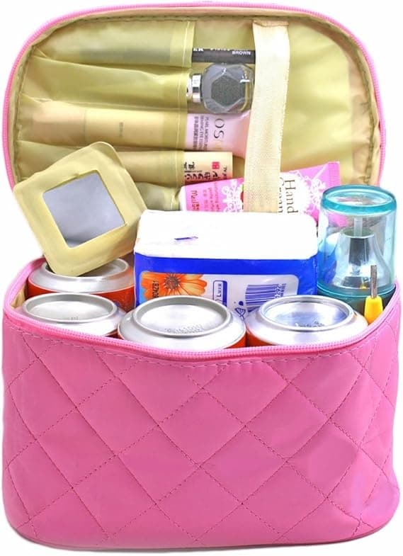 Waterproof Cosmetic Bag for Women with Grid Pattern - Travel Toiletry Bag