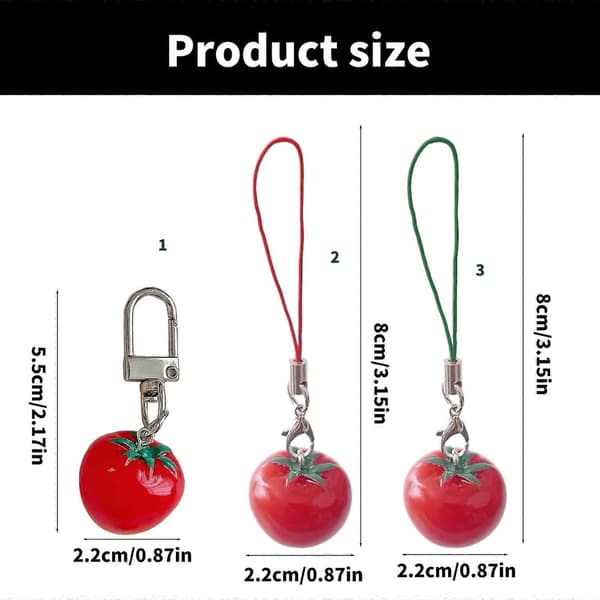 Stilfuld nøglering vedhæng med tomatform og søde pigebilleder samt bladaccent til trendy kvinder, damegaver red string tomatoes