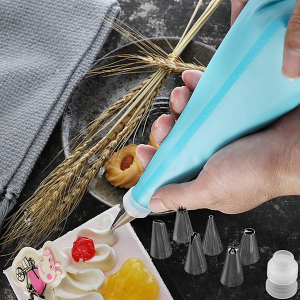 Sprøytepose og tipssett, kakedekorasjonsverktøysett for baking og kakebaking, 6 gjenbrukbare konditorposer i 3 størrelser (12u201d+14u201d+16u201d), 6 Di Cakebag15pcs