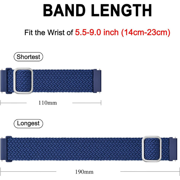 Nylonklockarmband, justerbara flätade öglor för män och kvinnor, 16 mm 18 mm 19 mm 20 mm 22 mm 24 mm att välja mellan Blue / Silver Buckle 18mm