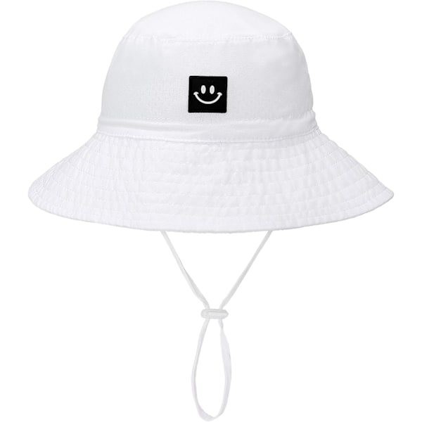 Baby Solhatt Leende Ansikte Småbarn UPF 50+ Solskyddande Hinkhatt Fin Strandhatt för Baby Flicka Pojke Justerbar Mössa White 06 Months