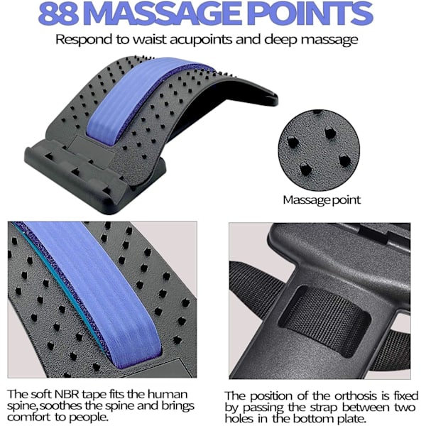 Rygstrækker Massager til Rygafslapning og Smertelindring, 3 Niveauer Justerbar Rygstrækning Rygsøjle Dæk Holdnings Massager(Blå) Blue