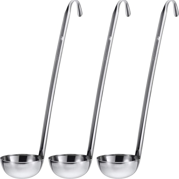 3 stk rustfritt stål øse suppehåndtak øse med helle kant for kjøkken matlaging suppe saus (2 oz)