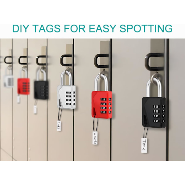 Skåp hänglås med kod, 4-siffrig kombinationshänglås med DIY-namnskyltar för gym, skolskåp, verktygslåda, förvaringsbox, kodhänglås utomhus Black&red, 2p 2P