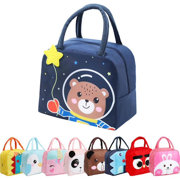 Barnematpakke for jenter gutter studenter, gjenbrukbar tegneserie isolert lunsjpose, liten sammenleggbar vanntett lunsjpose for reisepiknik skole Navy Space Bear