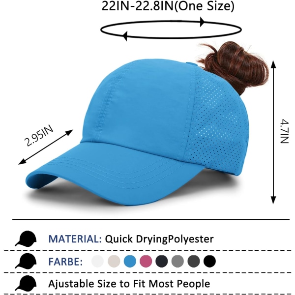 Baseballcaps for kvinner - Solhatt med hestehale Hurtigtørkende løpecaps for damer Golfcapser Criss Cross Justerbare Truckerhatter for kvinner Jenter Blue One Size