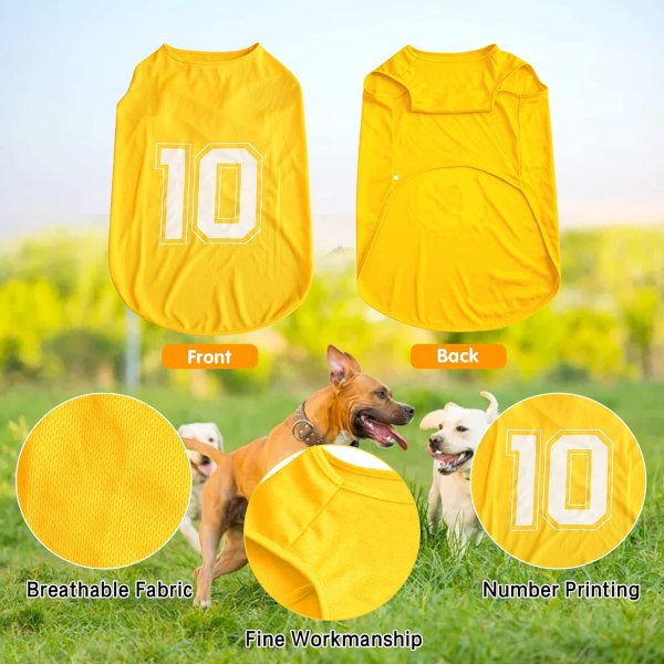 t-shirt med nummertryk til sommer, basisvest til hvalpe, åndbar t-shirt, tanktop til kæledyr uden ærmer, tøj til store, mellemstore og små hunde (medium, gul) Yellow Medium