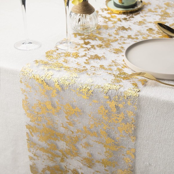 Guldfolie Net Bordløber 28cm x 5m Metalisk Bordbånd Dekoration til Fest Fødselsdag Bryllup DIY Pakke (Guld 5m) Gold 28cmx5m