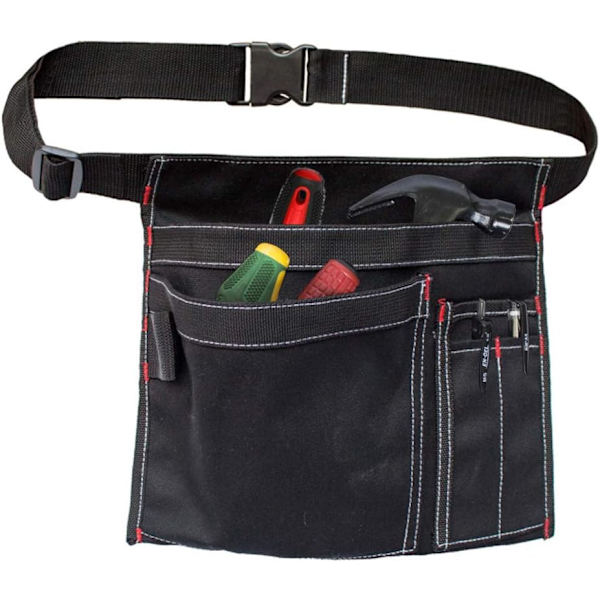Verktygsbältesväska, 12OZ Multifunktionell Canvas Midjeväska Verktygsfickor med Justerbart Bältesklämma för Verkstadsförvaring/Träbearbetningsverktyg/Skruvmejsel Black 10.2 x 10.2 inches