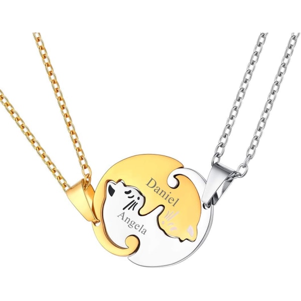 Ruostumattomasta Teräksestä Valmistettu Palapeli 2 Osaiseen Sahausriipuskaulakorun, Kissa/Elämän Puu/Sydämen Muotoinen, Mukautettavissa, Yin Yang Kaulakorut Korut Lahja Style 01 18k Gold PlatedPersonalised Personalized