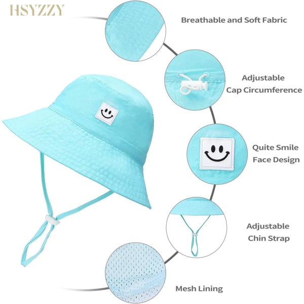 Baby Solhat Smil Ansigt Toddler UPF 50+ Solbeskyttende Spand Hat Nice Strandhat til Baby Pige dreng Justerbar Kasket Aqua 24 Years