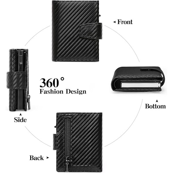 Kredittkortholder RFID-blokkering Minimalistisk Trifold Herre Lommebøker Automatisk Pop Up Metallveske med ID-vinduer og glidelåslomme Black Mat Pattern