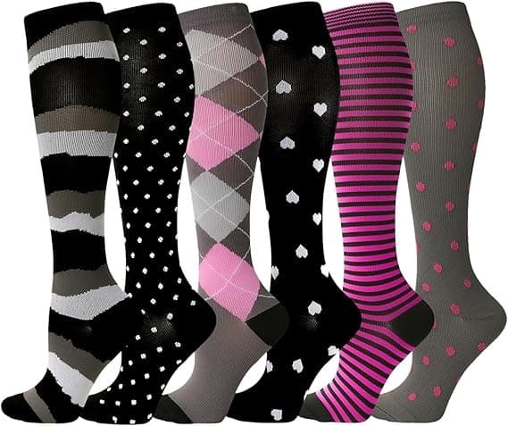 Compression Socks for Women and Men, 6 Pairs High Flight Compression Socks Circulation Support Socks L/XL