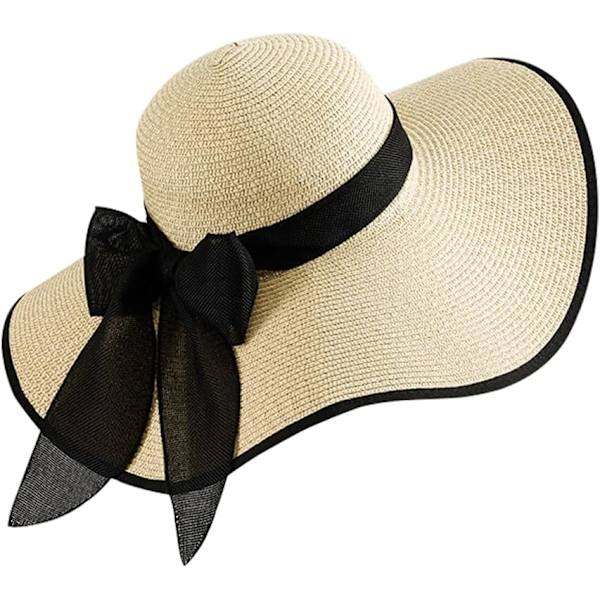 Kvinner Foldbar Floppy Bred Bremskjerm Solhatt Sommer Strandhatt UV UPF 50+ 07Style Beige