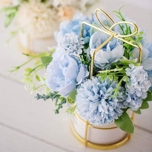 Kunstige blomster falske peon silke hortensia blomst med vase blomsterdekorasjoner for bryllupsdekorasjon bordmidtpunkter (blå med vas Blue With Vase Set