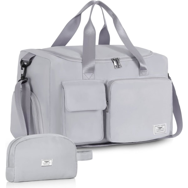 Sportväska för kvinnor och män, gymväska med skofack, weekendväska, övernattningsväska för kvinnor, hopfällbar, vattenavvisande, förvaring Grey (With Toiletry Bag)