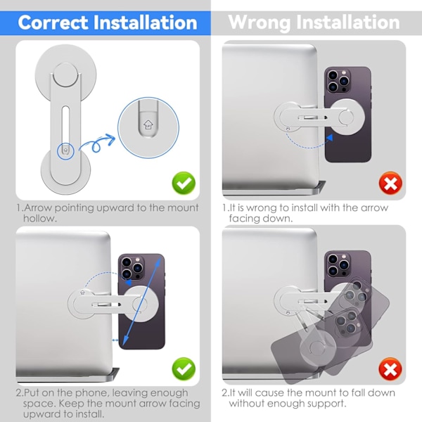 Magnetisk Laptoptelefonhållare, Justerbar Kontinuitetskamerafäste Kompatibel med MagSafe & för iOS 16 / macOS Ventura, Slank Bärbar Dator Exp ContinuityCamSilver