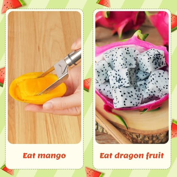 2 PCS 2-in-1 Stainless Steel Fruit Slicer, Melon Scoop, Dual Head Watermelon Tool Quick Cutting Tool for Kitchen