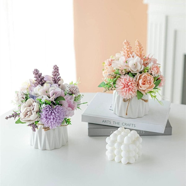 Kunstige blomster falske pæon silke hortensia blomst med vase blomst dekoration arrangementer til bryllup dekoration bord midtpunkter (Pink Keramik Pink Ceramic Vase Set